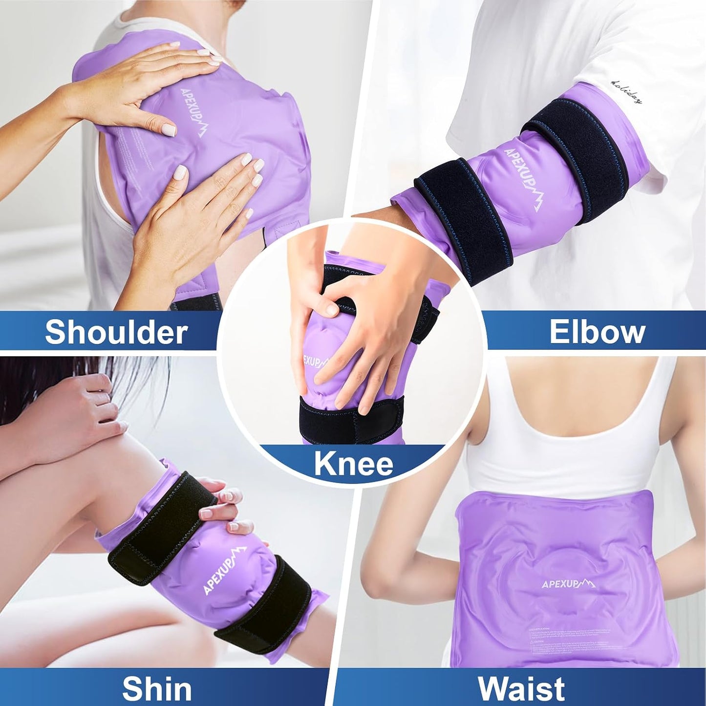 APEXUP Ice Pack for Knee Pain Relief, Large Reusable Wrap After Surgery, Flexible Gel Cold Pack for Injuries, Pain Relief for Back, Shoulder, Elbow, Ankle and Leg (Blue, L, 1PK)