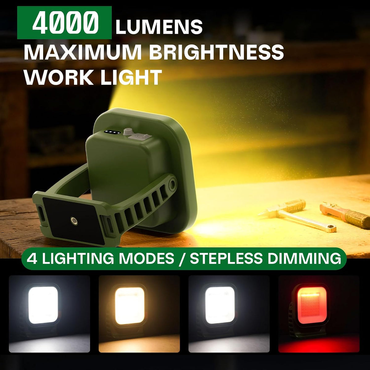 Rechargeable Work Light, 4000LM Magnetic Portable Work Light with Stand, 12000mAh Battery Powered LED Flood Light, USB-C, 180° Rotating for Garage, Car Repair, Camping
