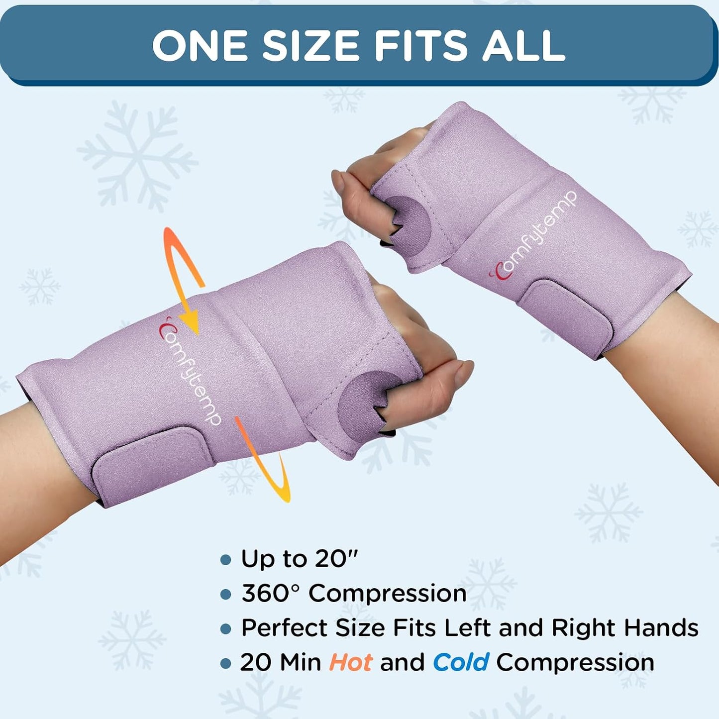 Comfytemp Wrist Ice Pack Wrap Carpal Tunnel Relief Wrist Brace, 2 Packs, FSA Eligible HSA, Gel Ice Packs for Injuries Reusable Wrap for Hand Pain, Hot Cold Compress Hand Brace, Men Women Recovery Item