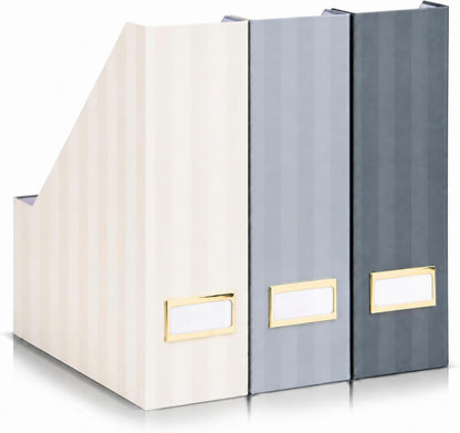 Beautiful Magazine Holder Set of 3 - Sturdy File Holder for Desk or Shelves