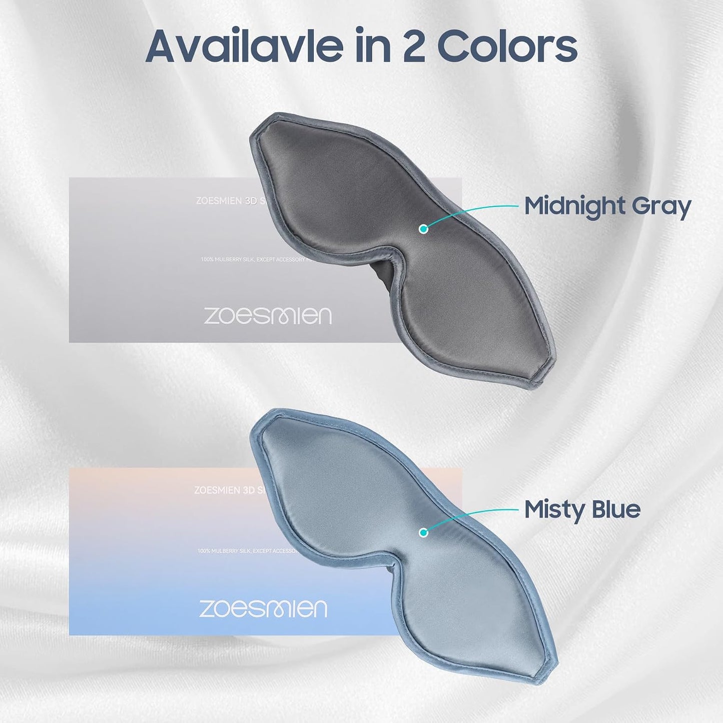 Sleep Mask 100% Mulberry Silk, Misty Blue