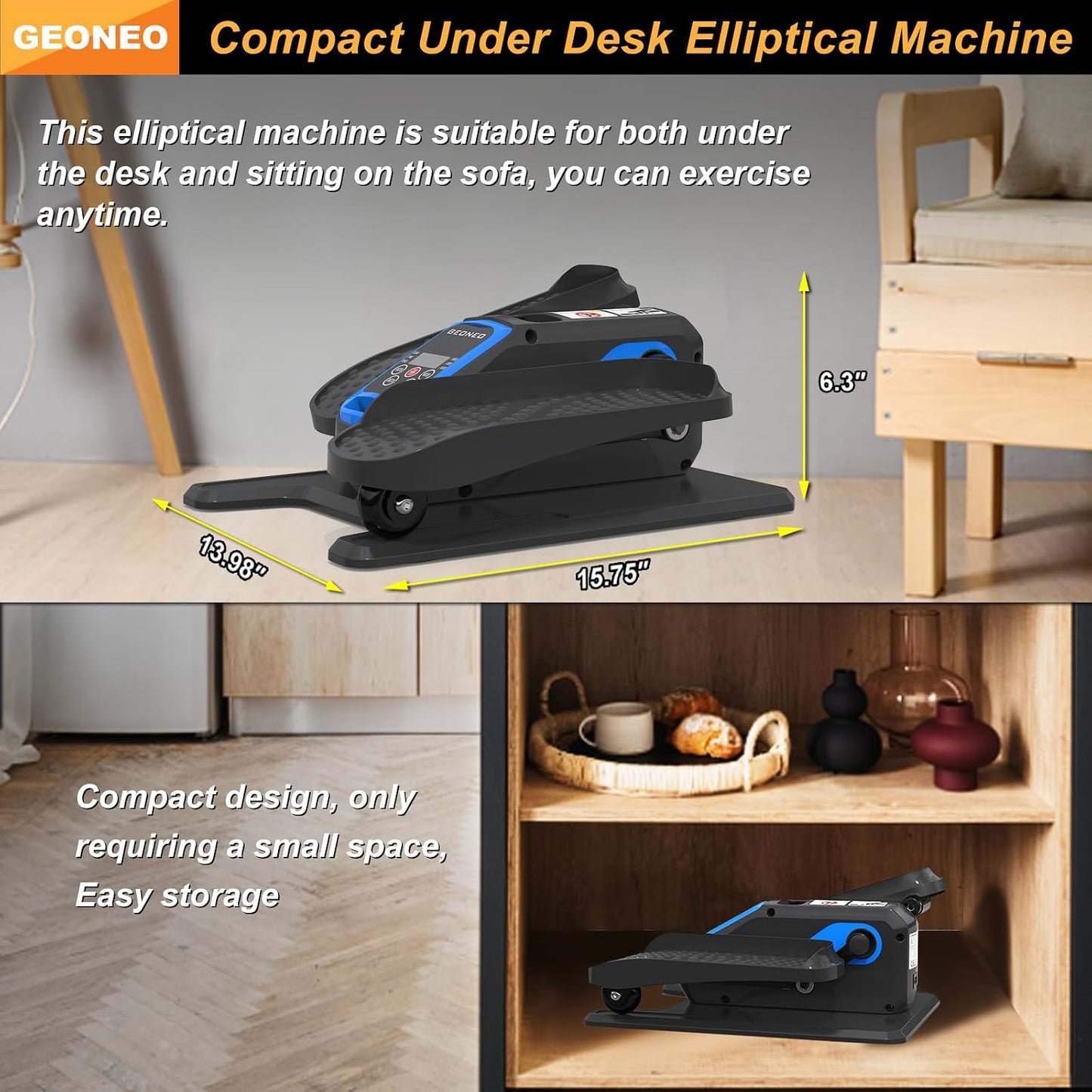 Under Desk Elliptical Machine, Electric Elliptical Leg Exerciser for Senior, Quiet and Compact Electric Seated Pedal Exerciser for Home with Monitor, Remote Control and 12 Adjustable Speeds