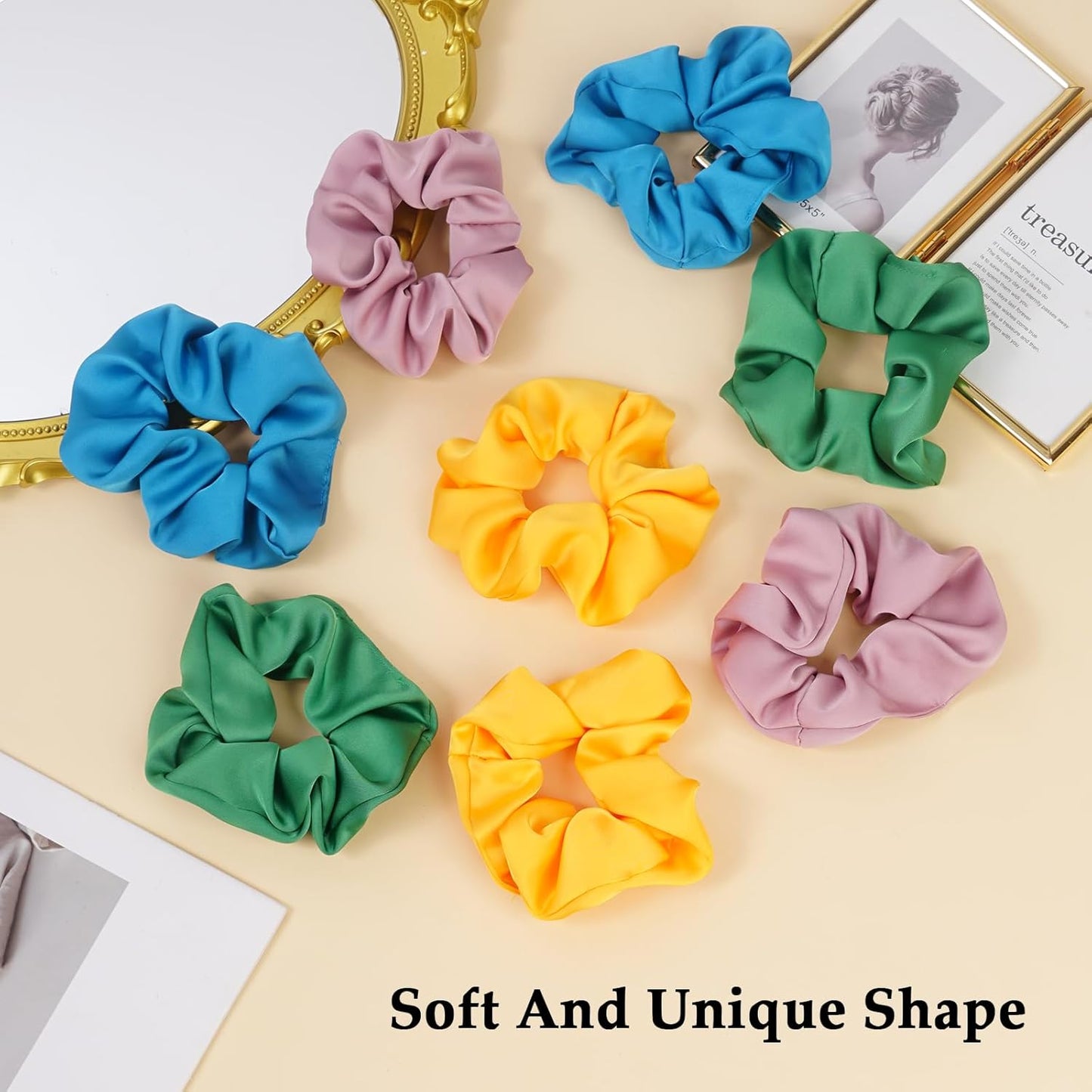 Satin Scrunchies for Women – 8PCS Blush & Brown Silk Hair Ties Set – No Crease, Frizz-Free, Gentle Elastic Hair Bands, Soft & Stylish Everyday Hair Accessories Gifts