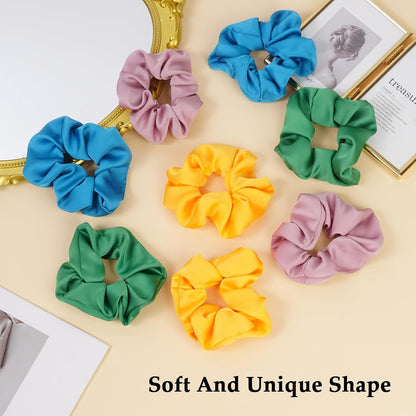 Satin Scrunchies for Women – 8PCS Blush & Brown Silk Hair Ties Set – No Crease, Frizz-Free, Gentle Elastic Hair Bands, Soft & Stylish Everyday Hair Accessories Gifts