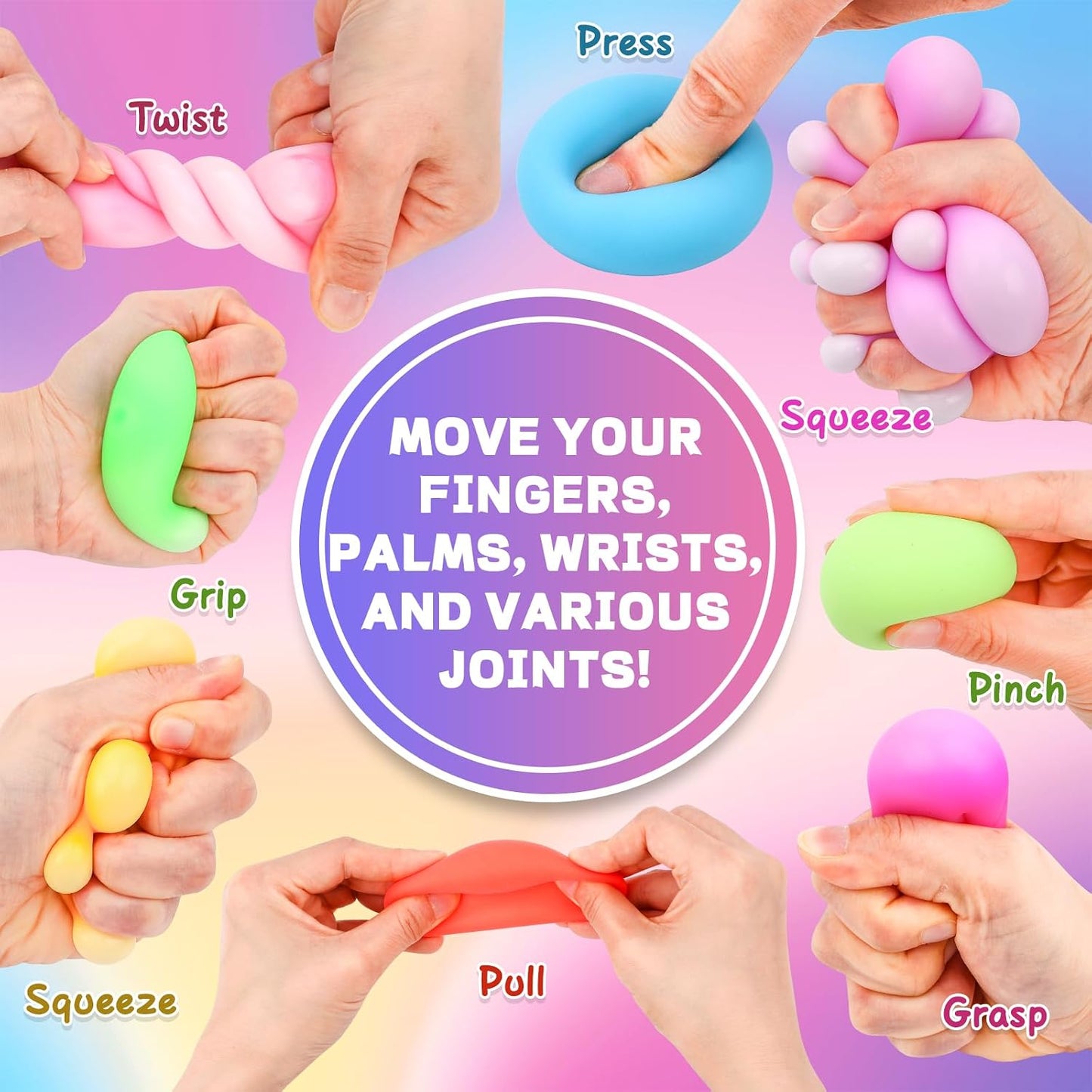12 Pack Slow Rising Stress Ball,Stress Balls for Kids Adults,Stretchy Fidget Toys for Stress Relief,Hand Therapy Sensory Squishy Ball, Squishy Toys for Kids, Classroom Prize Box Party Favors