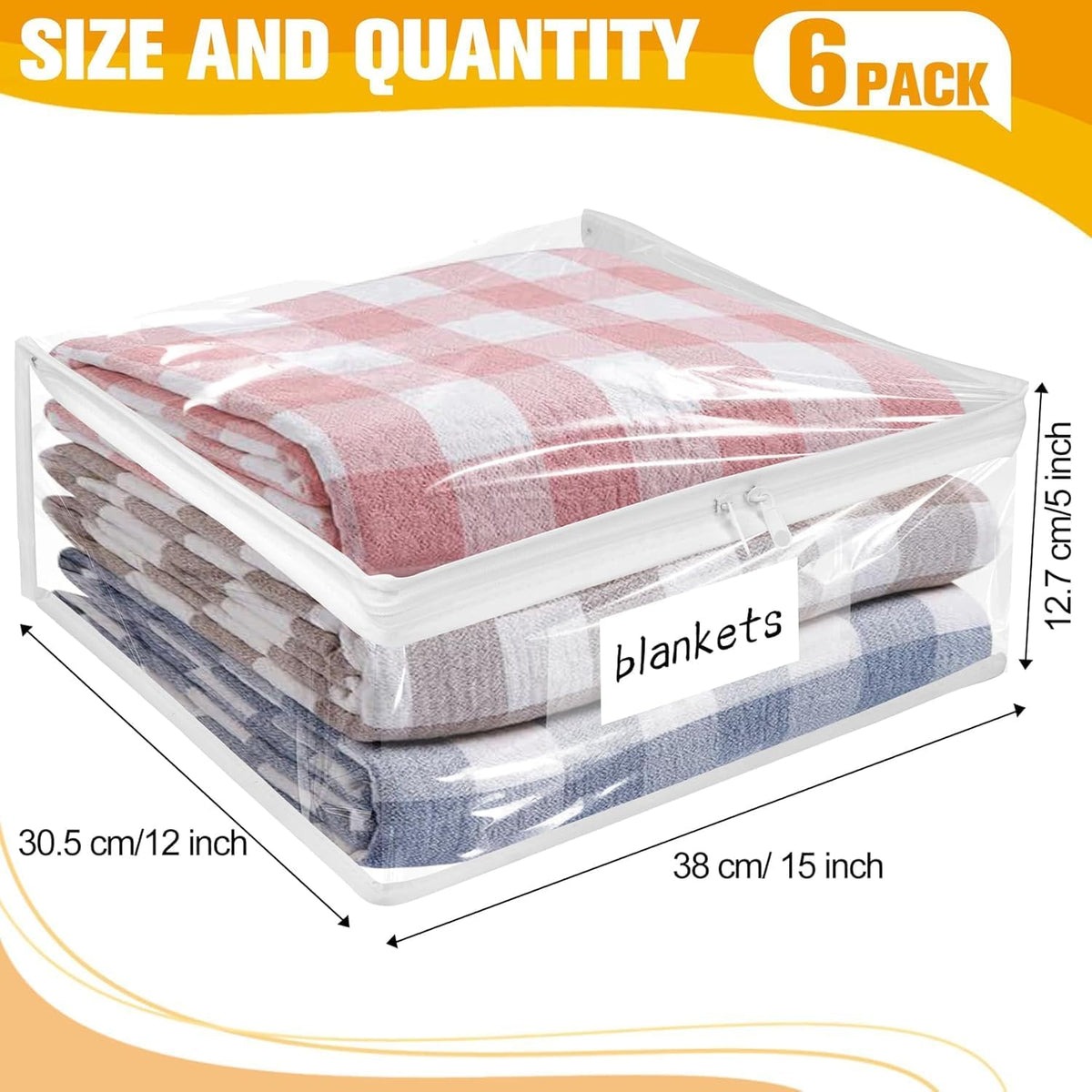 Plastic Storage Bags with Easy-Glide Zipper, Durable Clear Vinyl Zippered Storage Bags for Clothes Sweaters Comforters Blankets Sheets Bedding (15.7 x 13.8 x 3.9 Inch, Transparent White)