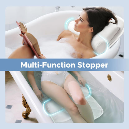 Sunlit Ultra Soft Full Body Bath Pillow for Bathtub, Luxury Thick Tub Pillow for Head Neck Back Support with Lumbar Pillow Multi-Function Stopper, Spa Pillow with Strong Suction Cups, Bath Accessories