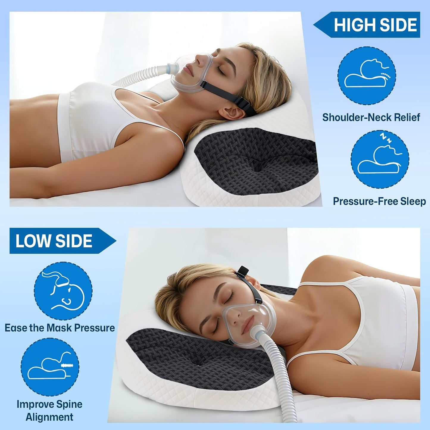 Contour Memory Foam CPAP Pillow for Side & Back Sleepers, Grey