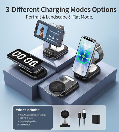 Mukiya 3 in 1 Magnetic Wireless Charging Station for Apple Devices