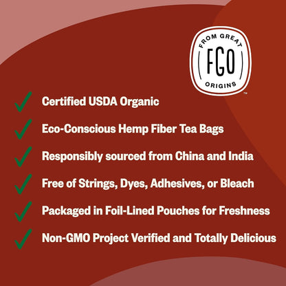 FGO Organic English Breakfast Black Tea, 100 Count, Eco-Conscious Tea Bags, Resealable Bag, Packaging May Vary (Pack of 1)