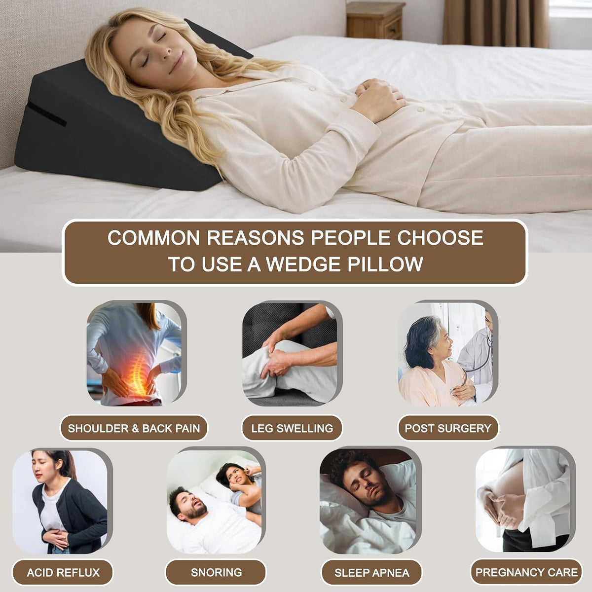 sokoro Bed Wedge Pillow for Sleeping, Small 7 Inch Compact Triangle Wedge Pillow for Acid Reflux, Sleep Apnea & Snoring Relief, Firm Incline for Back Support, Washable Cover (Grey, 24x14x7 in)