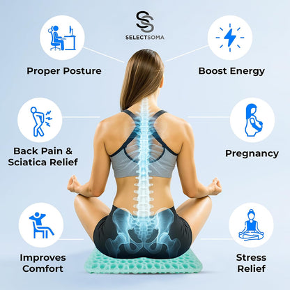 SelectSoma Double-Thick Gel Seat Cushion for Long Sitting Pressure Relief for Back, Sciatica, Coccyx, Tailbone Pain - Cushion for Airplane Travel, Office Chair, Wheelchair, Car & Truck - Egg Seat Pad