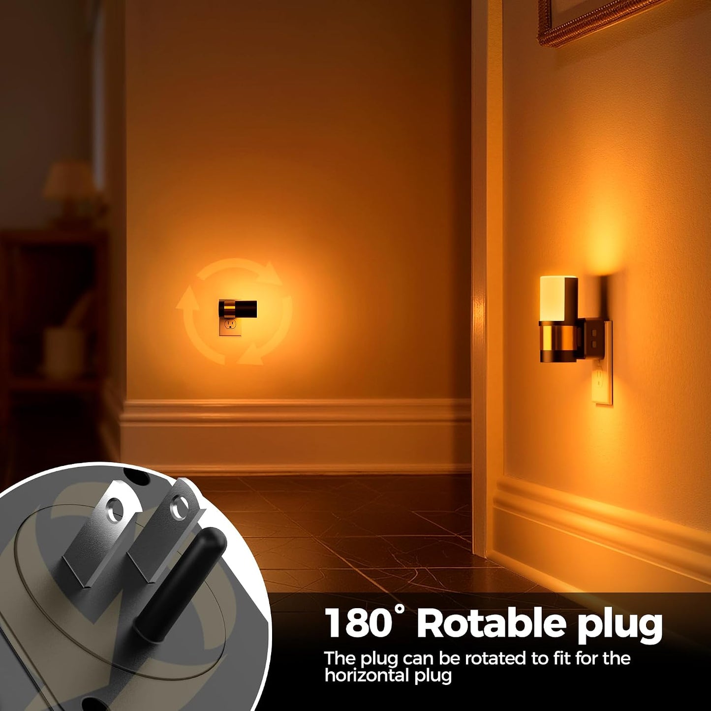 Briignite Night Lights Plug into Wall, Modern LED Night Light Plug in, Dusk to Dawn Sensor,Amber Night Light 0-100LM Adjustable Brightness, Dimmable NightLight for Hallway, Bedroom, Stairway, 2 Pack