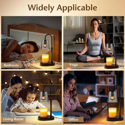 Candle Warmer Lamp Adjustable Timer - Electric Flower Glass Candles Warmers Adjustable Height Dimmable Vintage Base Modern Wax Candles Top Warmers for Small Jar Scented Wax Melts