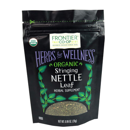 Frontier Co-op Organic Stinging Nettle Leaf, Resealable Bag, Cut & Sifted, Ideal for Making Nettle Tea, Kosher | 0.99 Ounce (Pack of 1)