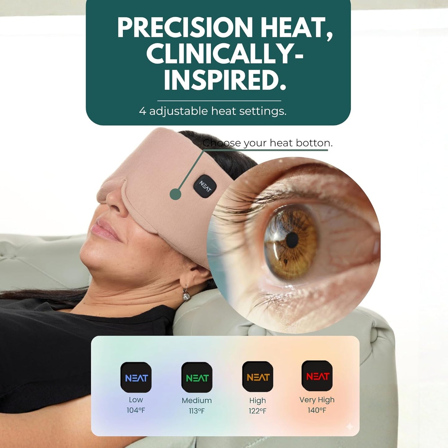 Heated Eye Mask – Cordless Electric Warm Eye Compress for Dry Eyes, Stye & Eye Strain Relief – 4 Heat Settings, Rechargeable, Light-Blocking, Blackout, Washable Cover (Sunset Rose)