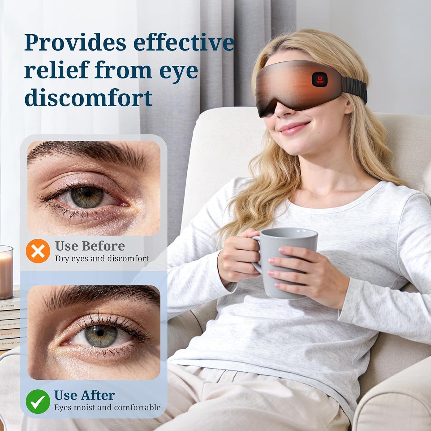 100% Silk Wireless Heated Eye Mask with Cooling, Relieves Dry Eye Syndrome and Puffy, Reduces Dark Circles, Adjustable Velcro Design and Washable Cover, Suitable for Travel & Gifts-Pink.