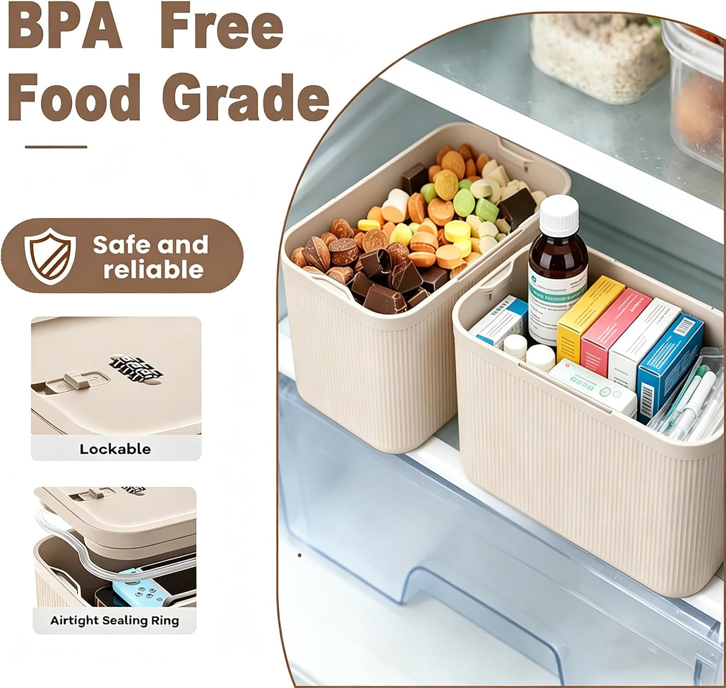 Medication Lock Box,Small Lockable Storage Box with Combination Code for Phone,Medicine Safe,Food, Home,Refrigerator,Office,Personal Items,Travel,Gift
