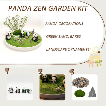 Panda Desktop Zen Garden Kit,for Home Office Desk Decor & Stress Relief