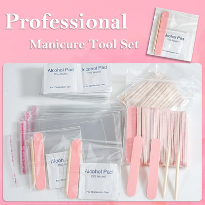 Disposable Manicure Kit - 50pc Mini Nail Buffer, Nail File, Wood Stick, OPP Bag, Press On Nail Tool Kit for Salon Home (Purple)