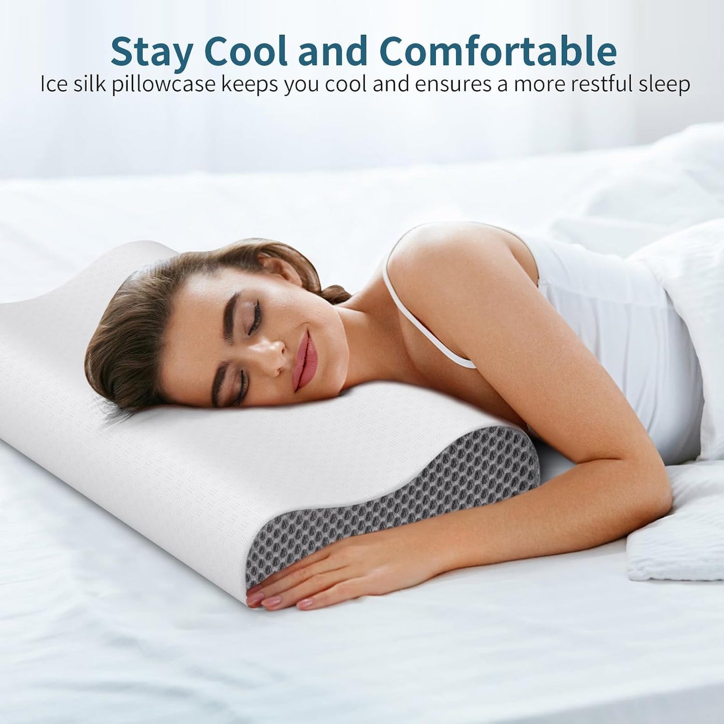 Cervical Pillow for Neck Pain Relief, Contour Memory Foam Pillows for Sleeping, Ergonomic Pillow Adjustable Orthopedic Cooling Pillow Bed Pillow Neck Support for Side Back Stomach Sleepers(Blue)