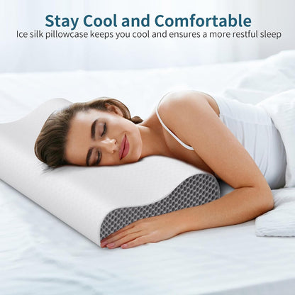 Cervical Pillow for Neck Pain Relief, Contour Memory Foam Pillows for Sleeping, Ergonomic Pillow Adjustable Orthopedic Cooling Pillow Bed Pillow Neck Support for Side Back Stomach Sleepers(Blue)
