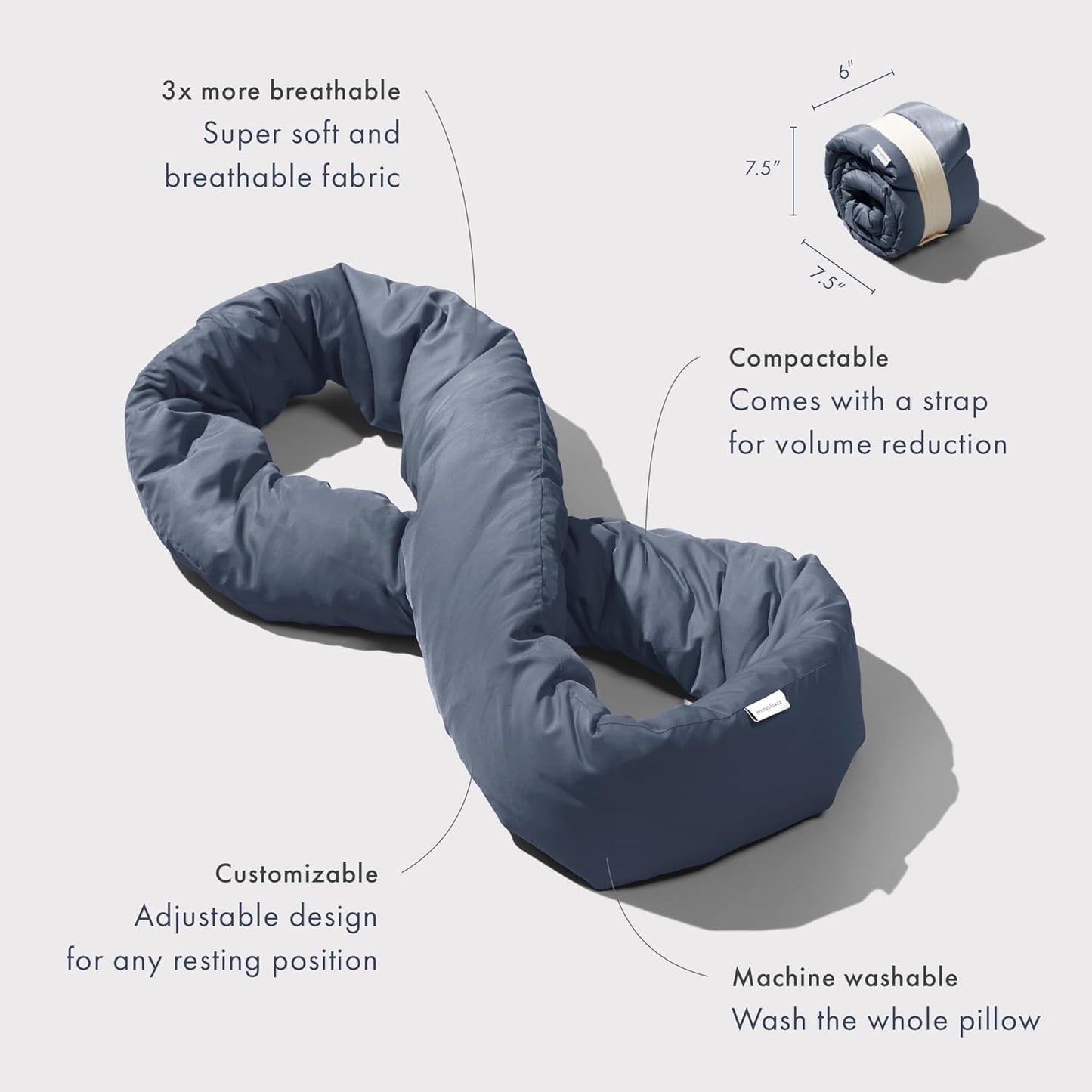 Huzi Infinity Pillow - Home Travel Soft Neck Scarf Support Sleep (Grey)