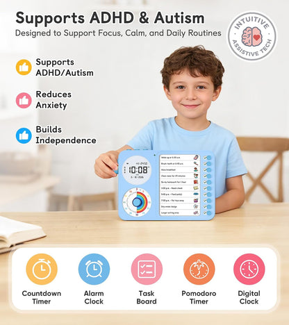 3-in-1 Visual Timer & ADHD Tool for Kids – ADHD Task Timer for Adults with Visual Schedule, Chore Chart & Planning Board for Home, School, Classroom, Work (White)
