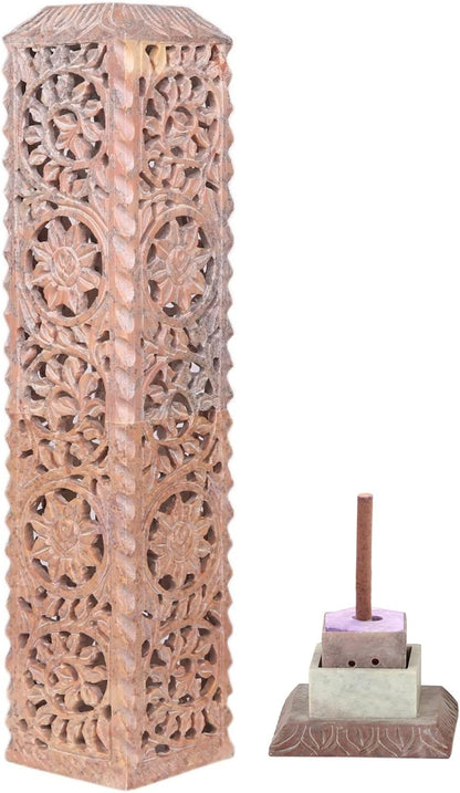 Carry Me Handmade Marble Soapstone Incense Stick Burner | Candle Stick Holder, Tea Light Stand, 3 x 3 x 11 Inches, Decorative Home and Kitchen Decor, Perfect for Gifting