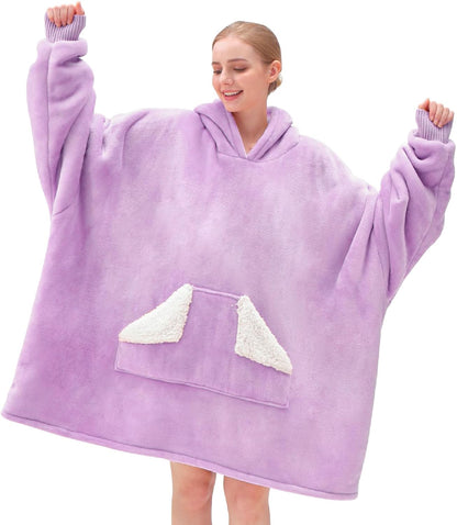 Touchat Wearable Blanket Hoodie, Oversized Sherpa Blanket Sweatshirt with Hood Pocket and Sleeves, Super Soft Warm Plush Hooded Blanket for Adult Women Men, One Size Fits All (Pink)