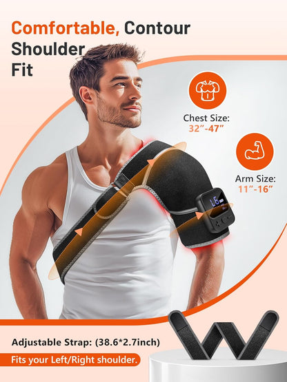 Red Light Therapy for Shoulder with Heat & Massage, 6 Modes Cord-Free Controller Infrared Light with 216 Beads 660nm & 850nm Portable Heated Shoulder Pad, Last 110-240mins