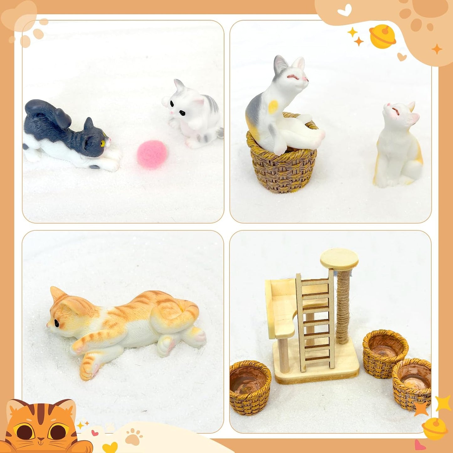 Zen Garden for Desk with Tray Sand Tools Cat Figurines DIY Micro Landscape Ornaments Miniature Meditation Sand Garden Stress Relief Desk Decor for Cat Lover Gifts