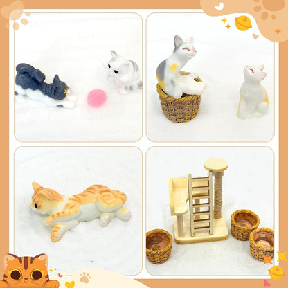 Zen Garden for Desk with Tray Sand Tools Cat Figurines DIY Micro Landscape Ornaments Miniature Meditation Sand Garden Stress Relief Desk Decor for Cat Lover Gifts