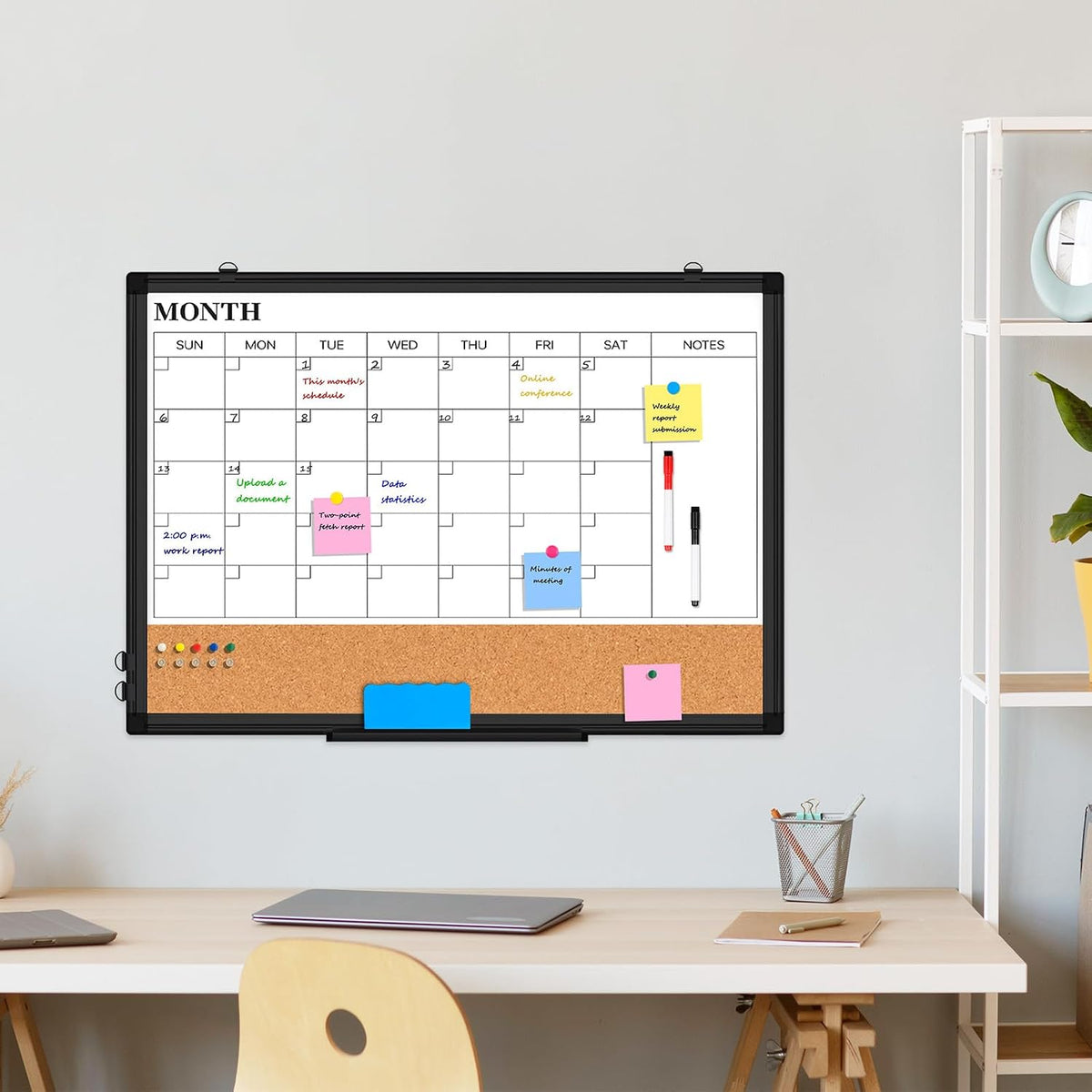 Weekly Dry Erase Calendar Whiteboard for Wall, 24" x 18" Cork Week Planner