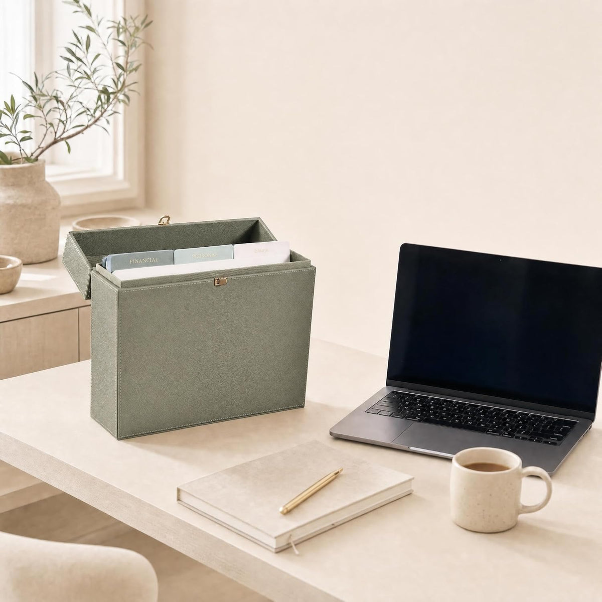 Aesthetic Document Organizer Box with 8 Folders - PU Leather File Organizer