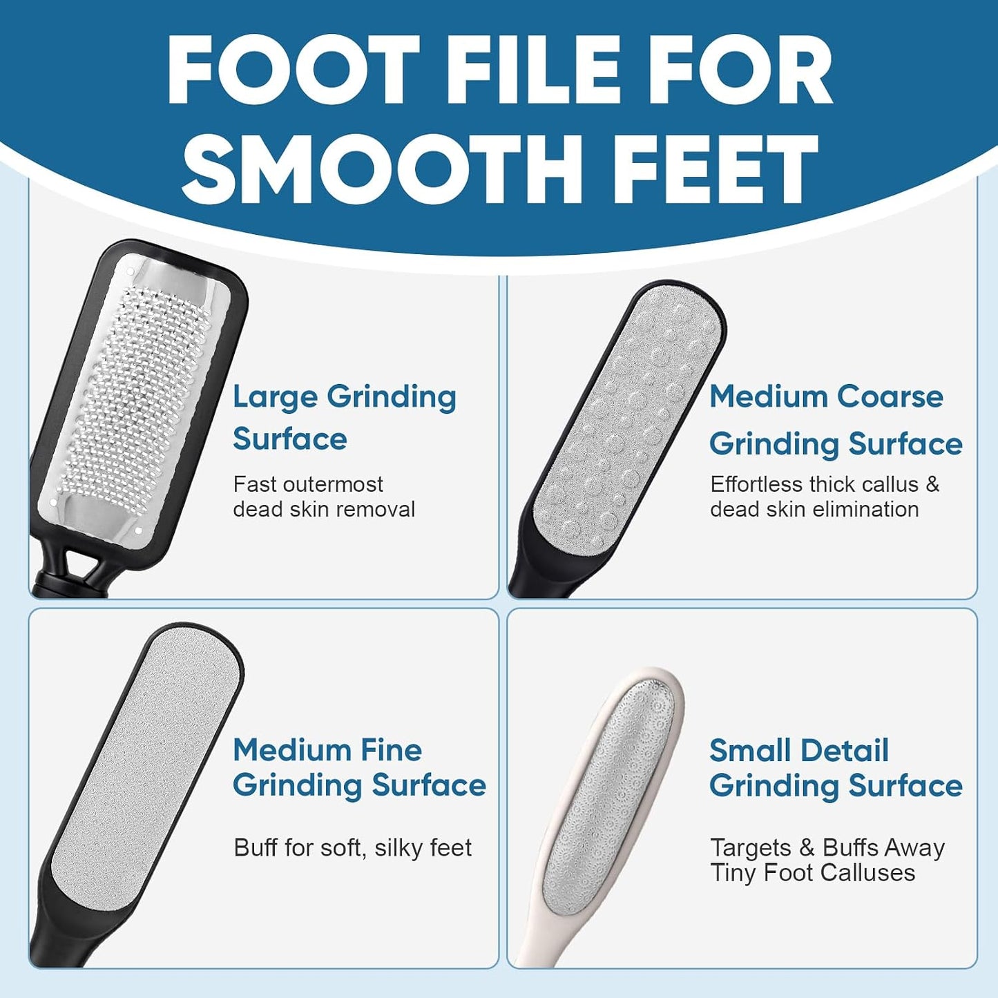 TEAWOO Double Sided Foot File and Callus Remover, Stainless Steel Waterproof Foot Scraper and Foot Rasp for Dead Skin & Hard Heels, 2-in-1 Pedicure Tools for At Home Foot Care