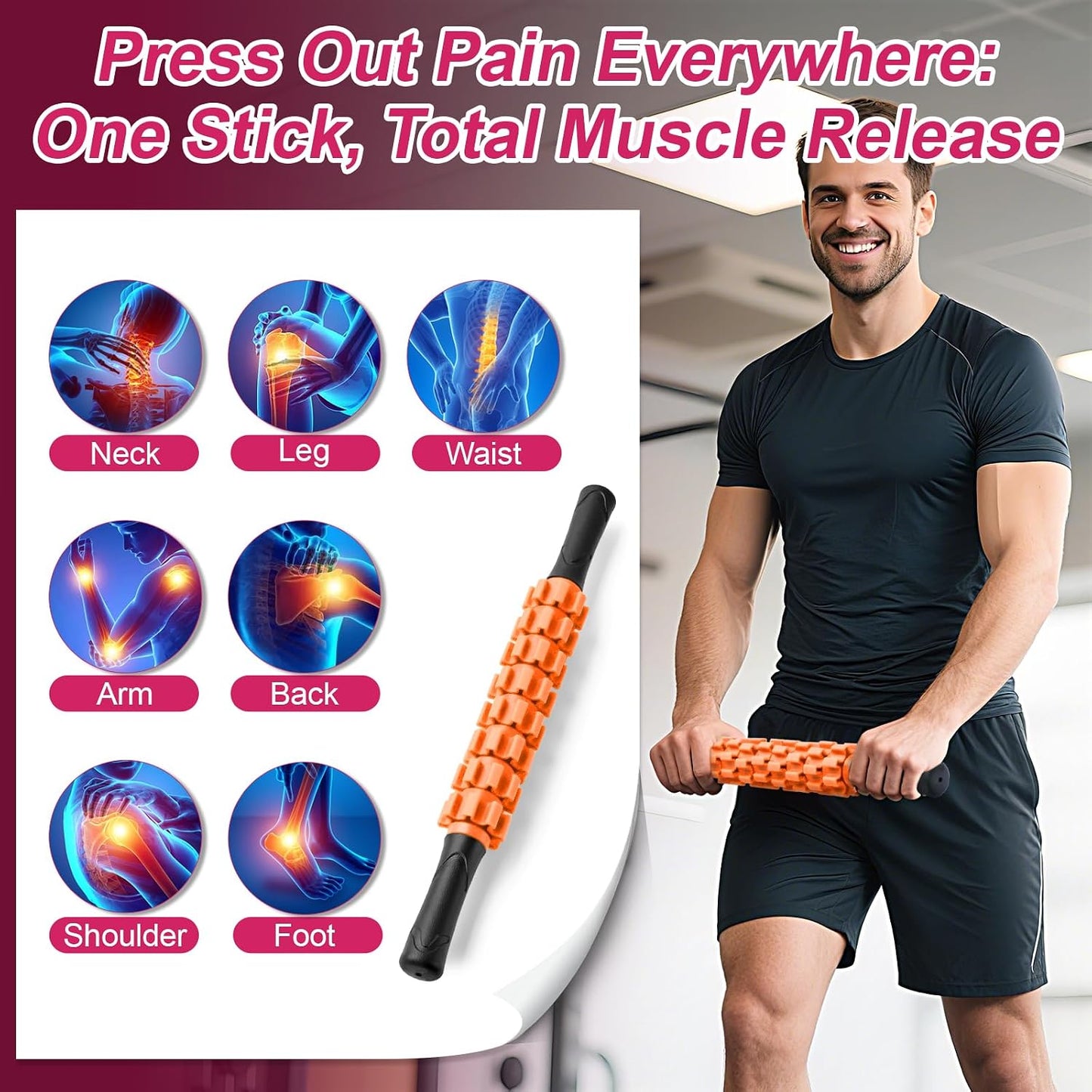 ZanLLW Muscle Roller Stick, Muscle Roller, Liposuction Massage Roller for Lymphatic Drainage, Massager Stick for Relief Muscle Soreness, Trigger Points, Help Exercise Runner Legs, Back Recovery