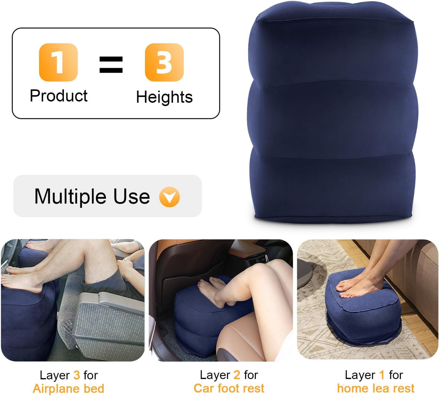 Inflatable Travel Foot Rest Pillow, Kids Airplane Bed, Adjustable Height Leg Pillow for Air Travel, Make a Flat Bed for Kids and Toddlers, Great for Airplane, Train, car（Grey, 1 Pack）