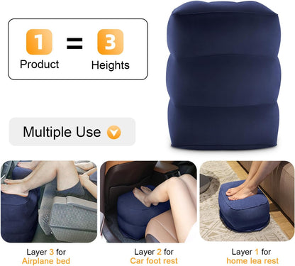 Inflatable Travel Foot Rest Pillow, Kids Airplane Bed, Adjustable Height Leg Pillow for Air Travel, Make a Flat Bed for Kids and Toddlers, Great for Airplane, Train, car（Grey, 1 Pack）