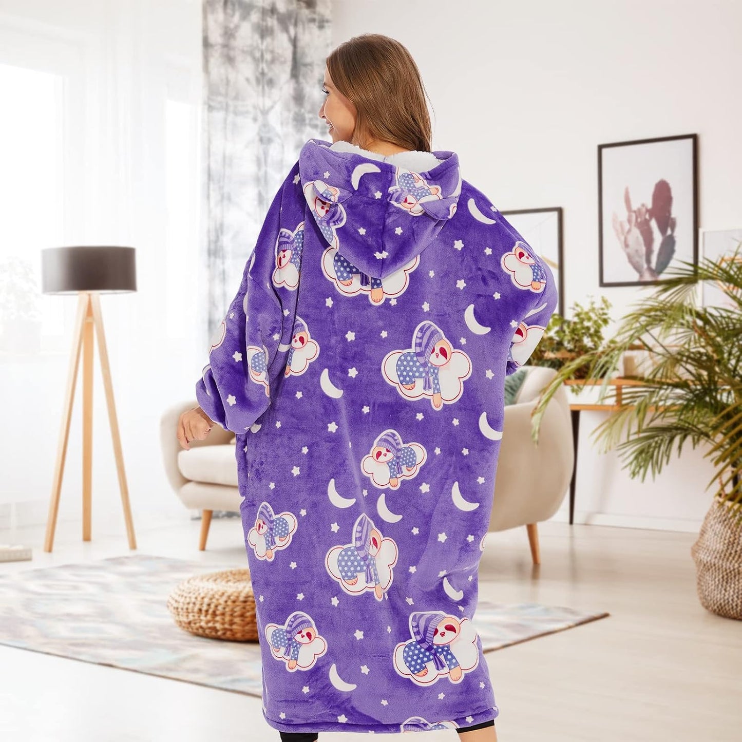 THREE POODLE Wearable Blanket Hoodie for Women, Oversized Sherpa Sweatshirt Blanket for Adults Men, Cozy Hooded Blankets, Gifts for Teen Girls Women Mom Sister