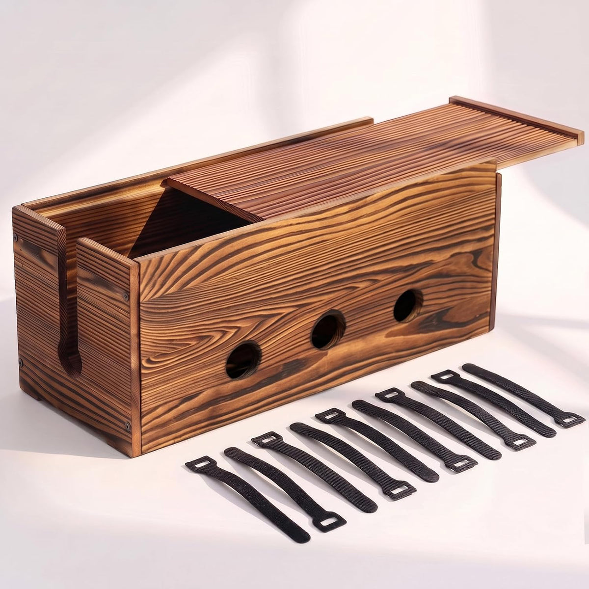 Large Cable Management Box Wooden Cord Organizer Box for Power Strip, Surge Protector, Extension Cords, Chargers & Wires, Cable Hider Box for Desk
