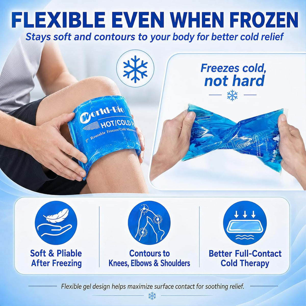 Soft Ice Packs Reusable Gel Pack 2, Hot and Cold Gel Ice Packs for Injuries, Headaches, Joint Pain Relief, Comfort Ice Pack Flexible Therapy on Neck, Ankle, Knee, Leg, Shoulder, Elbow, Wrist, Feet