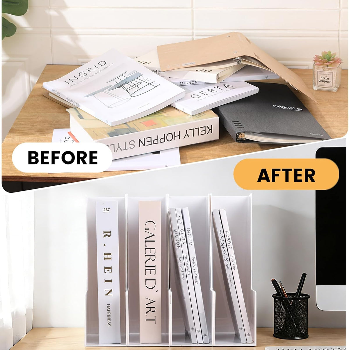 CiWiVOKi Vertical File Holder, PET Desk Organizer, Black