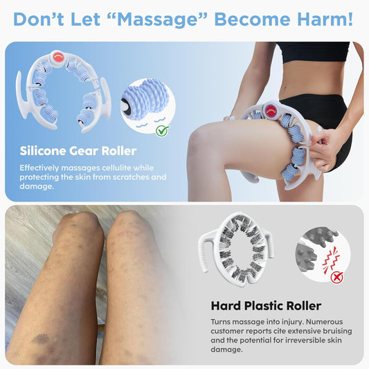 Cellulite Massage Tool, Anti-Cellulite Roller- Lymphatic Drainage Massager - Muscle Roller, Deep Fascia Massage, Dimpled Skin Removal, Legs/Thighs/Buttocks, Smooth Skin (14 Wheel - Green)
