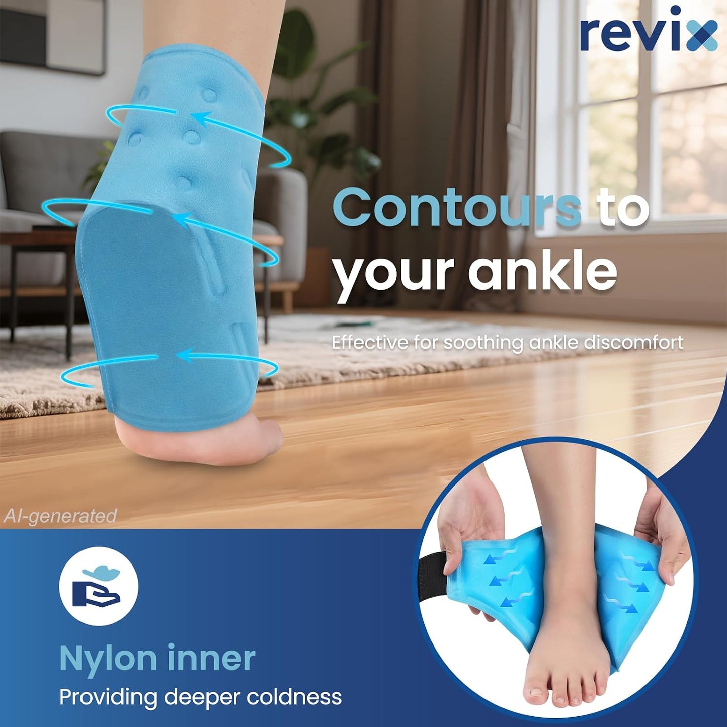 REVIX Ankle Ice Pack Wrap for Plantar Fasciitis & Foot Pain Relief, Reusable Gel Cold Compress Wrap for Feet Swelling, Achilles Tendonitis, and Sprained Ankles Recovery