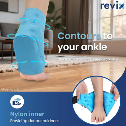 REVIX Ankle Ice Pack Wrap for Plantar Fasciitis & Foot Pain Relief, Reusable Gel Cold Compress Wrap for Feet Swelling, Achilles Tendonitis, and Sprained Ankles Recovery
