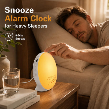 JALL Sunrise Alarm Clock White Noise Machine with 25 Nature Sleep Sounds, Fully Dimmable Clock for Bedrooms, Heavy Sleepers, 17 Light Modes, Bluetooth Speaker