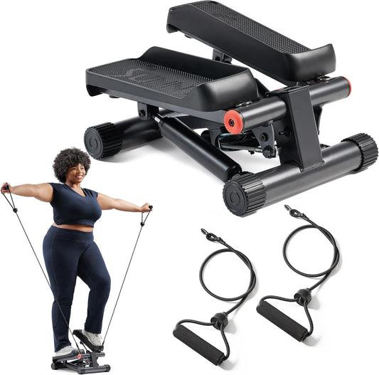 Sunny Health & Fitness Mini Steppers for Exercise at Home, Stair Step Workout Machine with Resistance Bands, Full Body Cardio Equipment, Optional Free SunnyFit App Connection Smart Stepper