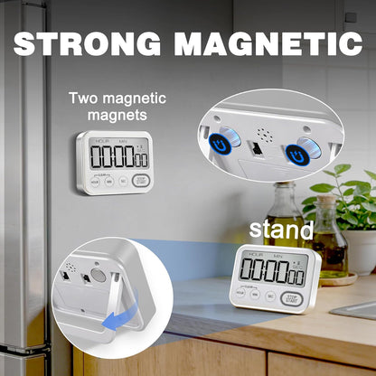 Digital Kitchen Timer Magnetic Loud Alarm, Large LCD Screen Silent/Beeping Multi-Function for Teachers Classroom Kids, Black