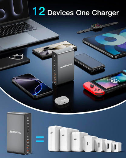 12 Ports Aluminum Alloy MEKIOJEO 380W Charging Station USB C Charger Block